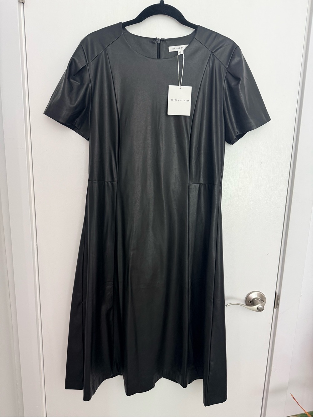 NWT See and Be Seen Black Faux Leather A-Line Dress size L